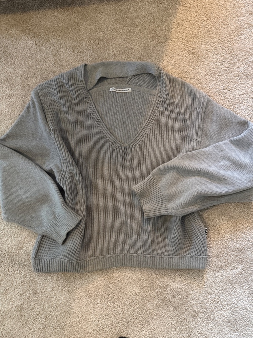 Alexander Wang Gray V-Neck Ribbed Knit Sweater